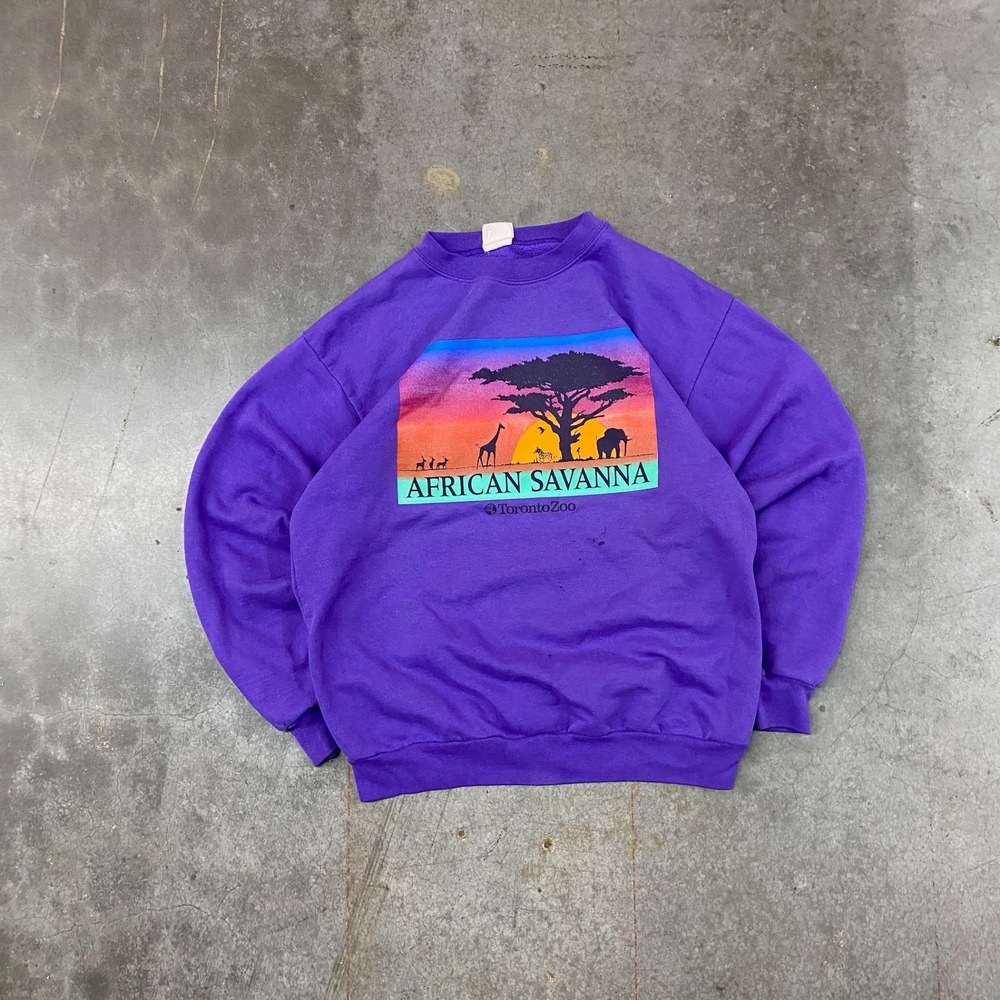 Vintage African Savanna Toronto Zoo Purple‎ Crewneck Sweatshirt Size M